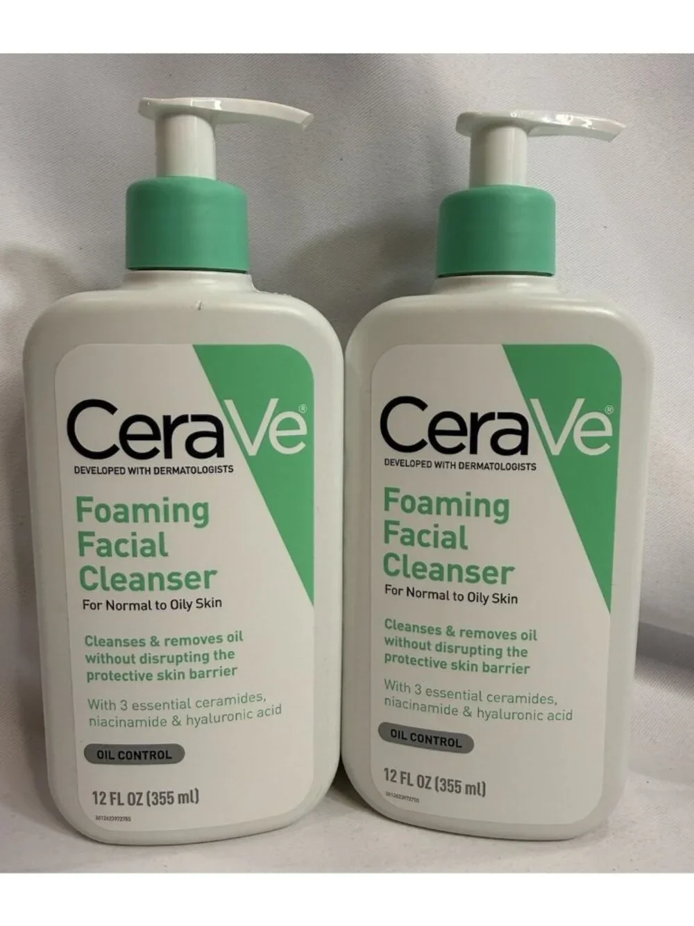 LOT of 2 CeraVe Foaming Facial Cleanser Normal to Oily Skin 12 fl oz Pump *W6